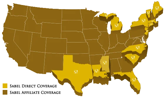 U.S. map showing Sabel direct coverage and affiliate coverage